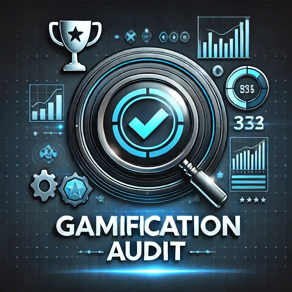 Services 1 Icône représentant un service d'audit en gamification, avec des tons sombres et des accents bleu électrique pour un rendu technologique.